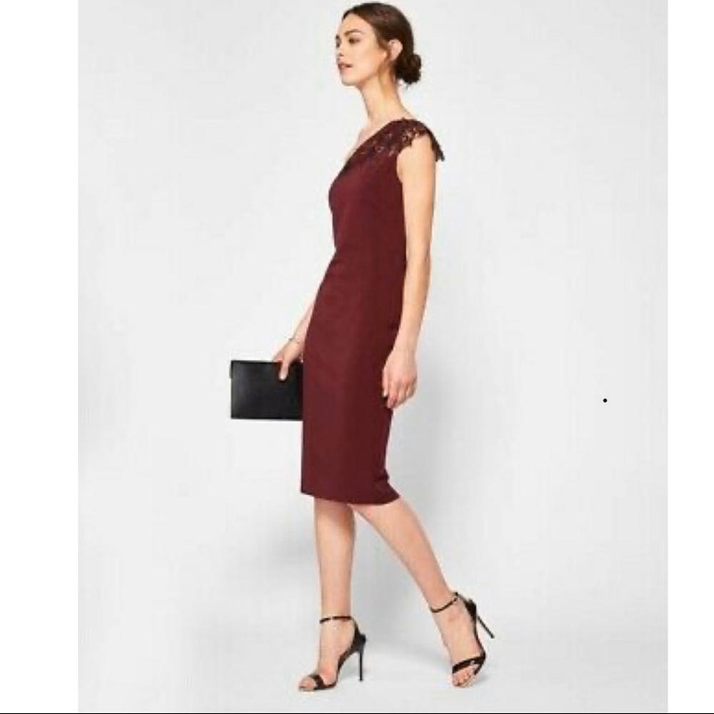 Ted Baker Jalis One Shoulder Bodycon  Maroon Dress